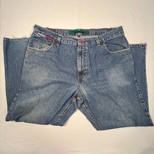 Tommy Jeans 40‎ x 30 Medium Wash Boot Cut Denim Distressed Hilfiger Straight Leg